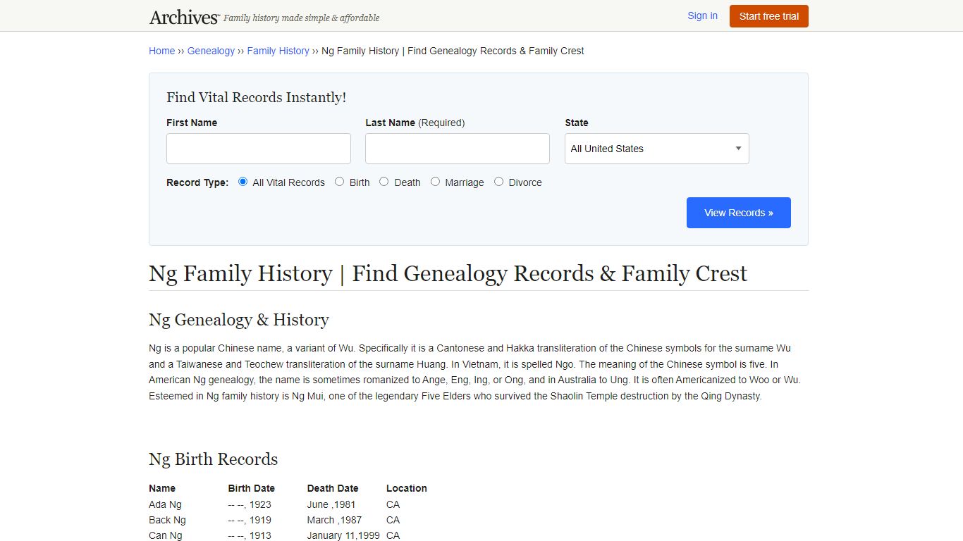 Ng Family History | Find Genealogy Records & Family Crest